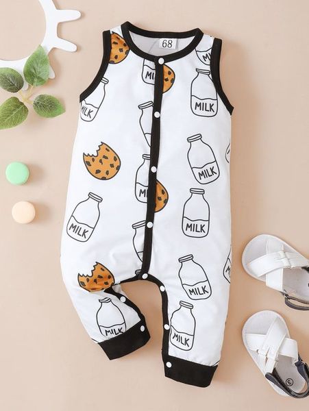 

baby cartoon and letter graphic button front contrast binding jumpsuit she, Blue