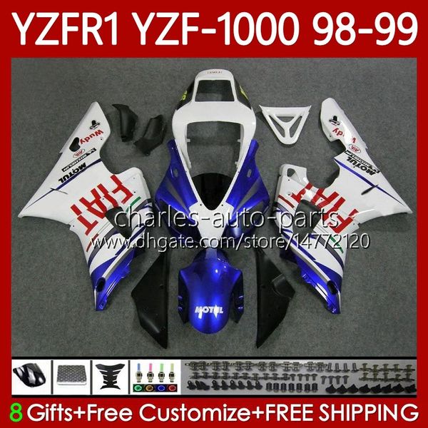 OEM Body Kit für Yamaha YZF-1000 YZF-R1 YZF 1000 CC R 1 1998 1999 2000 2001 Weiß Blau Karosserie 82No.113 YZF R1 1000CC 98-01 YZF1000 YZFR1 98 99 00 01 Motorradverkleidung