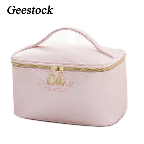 

geestock large travel cosmetic bag for women pu leather waterproof zipper makeup cross pattern beauty case washing organizer bags & cases