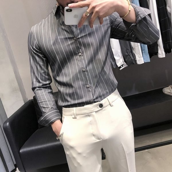 

men's casual shirts primavera nova simples negcio listrado camisas para roupas masculinas manga longa formal wear fino ajuste escritrio, White;black