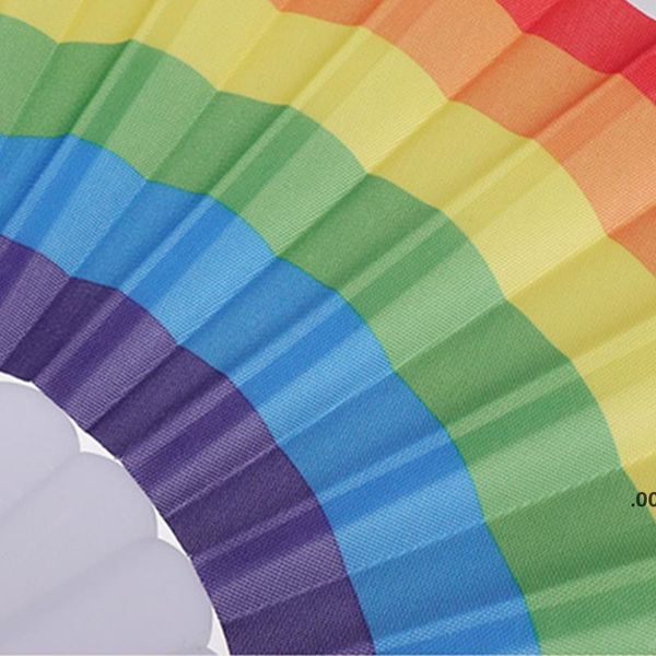 Ventagli arcobaleno Ventagli pieghevoli Arte Ventaglio colorato tenuto in mano Accessorio estivo per la decorazione della festa nuziale di compleanno Regalo di favore di partito ZZD8870