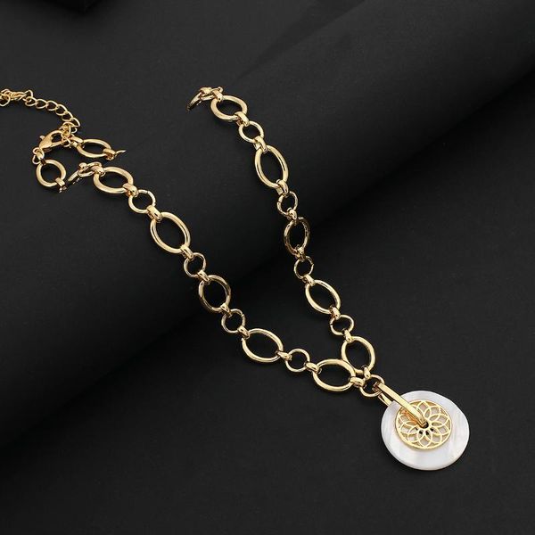 

flashbuy unique design round shell lotus pendant necklace for women fashion gold color chain jewelry necklaces, Silver