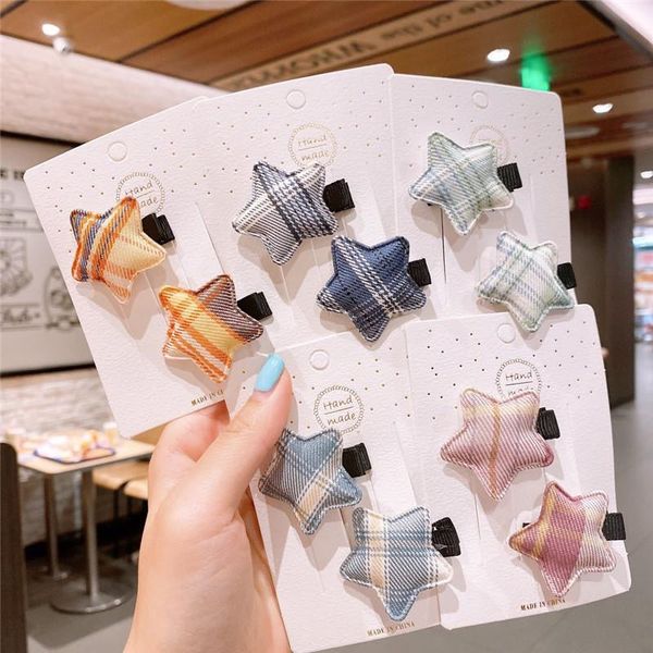 

1pair girls cute korean plaid star hair clips for kids sweet hairpins barrettes children fashion headwear accessories, Slivery;white