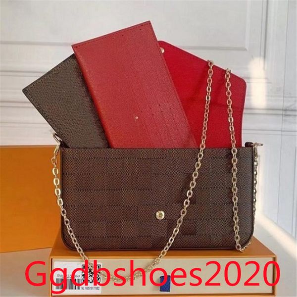 

luxury designer bags felicie 3-piece chain bags ladies shoulder handbag messenger bag wallet mobile phone bag, Red;black