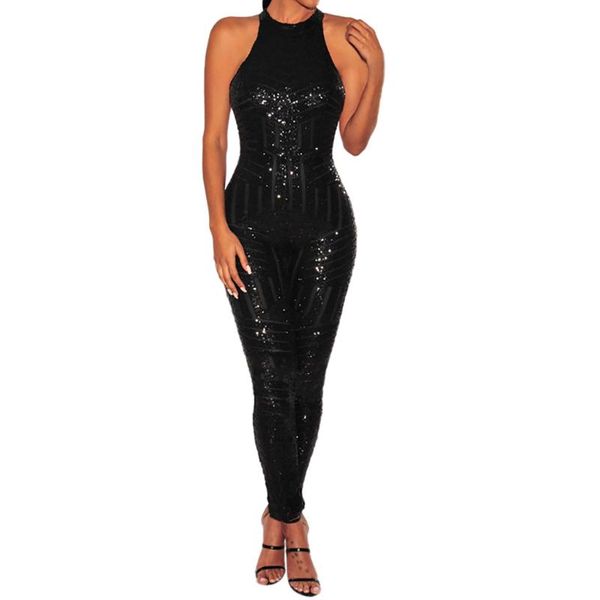 

women's jumpsuits & rompers spring summer women round neck sequin off shoulder sleeveless jumpsuit playsuit romper womens 2021 c0415, Black;white
