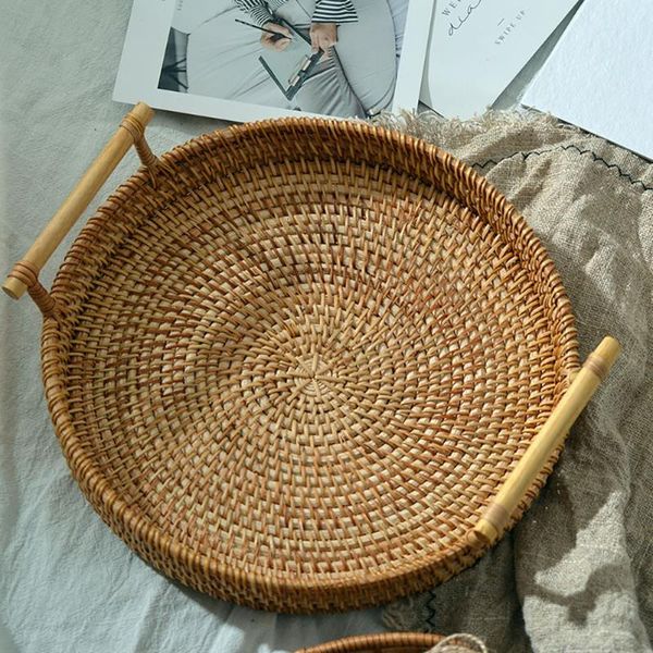 

storage baskets hand-woven rattan basket tray wicker handicrafts home decoration bread fruit breakfast display box