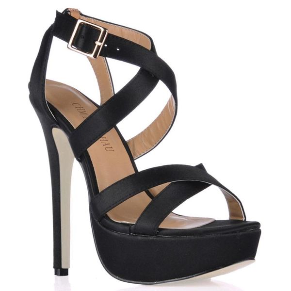 

summer 14cm women high heeled sandals ankle strap stiletto thin heel open toe platform dress party lady shoe 4sl-a5, Black