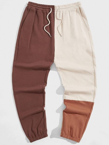 

men color block drawstring waist sweatpants d4tf#, Black