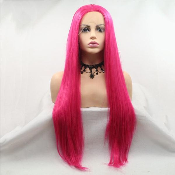 

synthetic wigs melody long hair lace front rose red wig silky straight heat resistant fiber cosplay makeup, Black