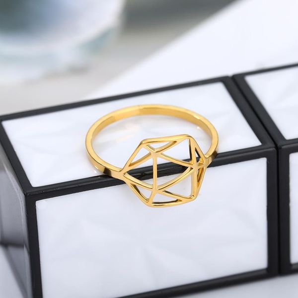 

gold hexagon geometric stainless steel rings for women men charms honeycomb punk jewelry gifts bague femme bijoux de doigt cluster, Golden;silver