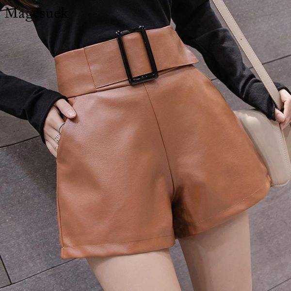 

autumn pu leather shorts women solid casual wide leg plus size high waist for short femme 7774 50 women's, White;black