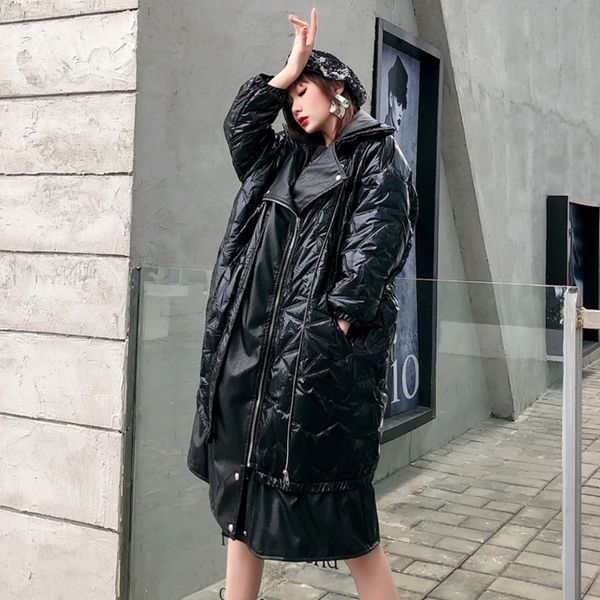 

women's down & parkas vefadisa pu patchwork winter woman black thick zippers pockets wide-waisted fishtail long qyf1266 juzd