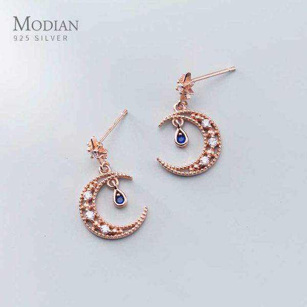 

fashion 925 sterling silver sparkling moon blue water drop dangle earring fit women wedding engagement fine jewelry 210707