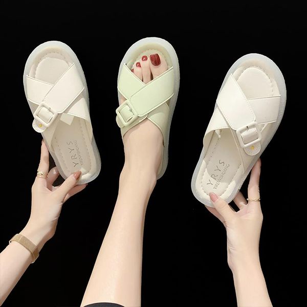 

slippers wear ins tide flat bottom 2021 summer net red korean version of the fashion wild fairy style student sandals, Black