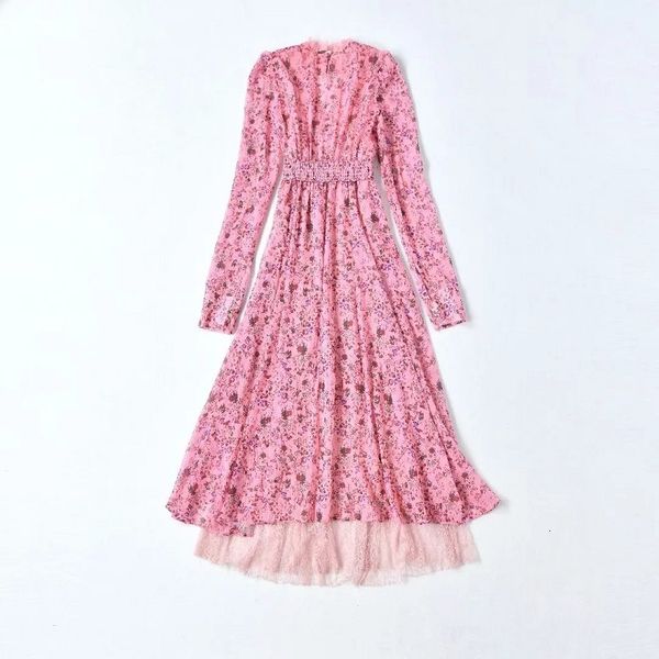 

dresses brand chiffon spring women sweet floral print tulle lace patchwork long sleeve pink maxi, Black;gray