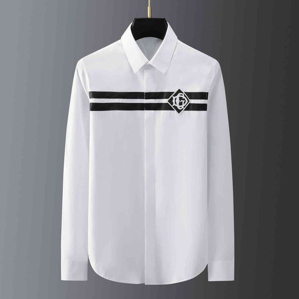 

business shirt deluxe and double horizontal bar stitching personalized letter bae embroidery men's long sleeve casual fashion, White;black
