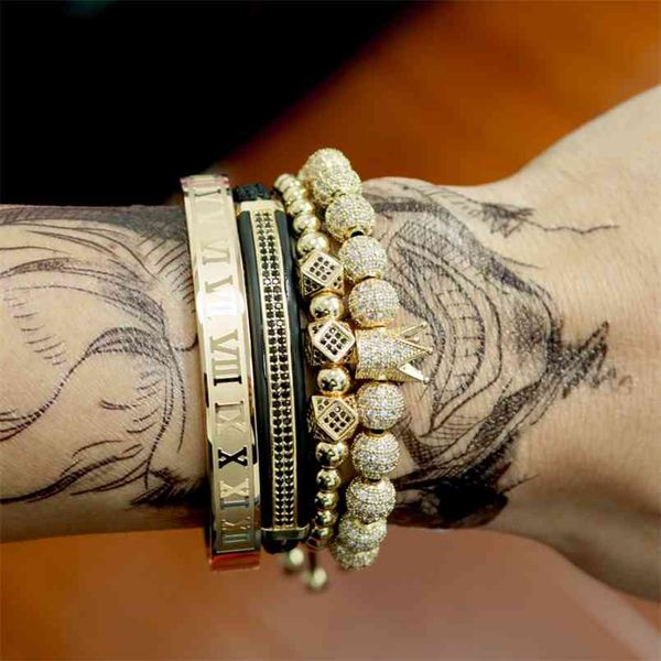 

men bracelet jewelry 4pcs/set crown charms macrame beads bracelets braiding man luxury jewelry for women bracelet gift 210918, Black
