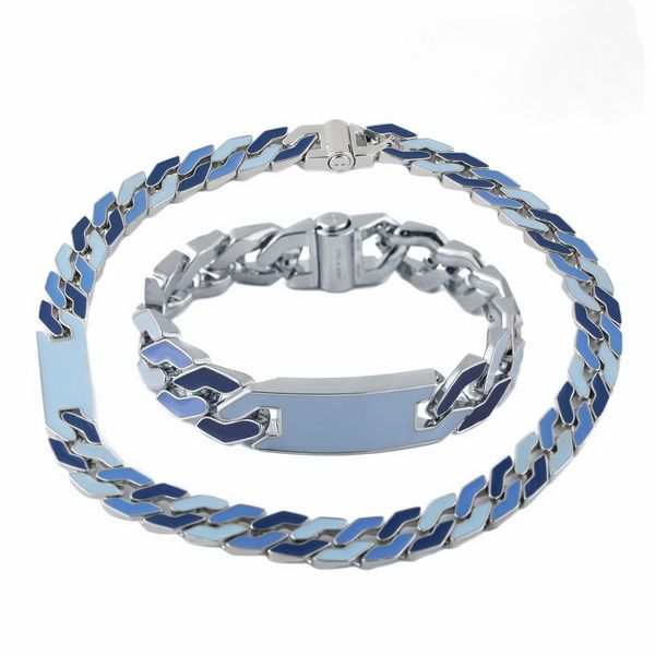 

europe america classic men hip-hop silver-color metal enamel engraved v initials thick cuban chain link necklace bracelet sets mp2568 mp2569