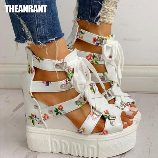

gladiator sandals shoes woman 2021 summer casual floral platform lady high heels women wss3063 dress, Black