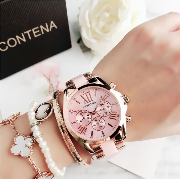 

wristwatches band contena women watches stainless steel exquisite watch luxury casual quartz 2021 arrivals, Slivery;brown