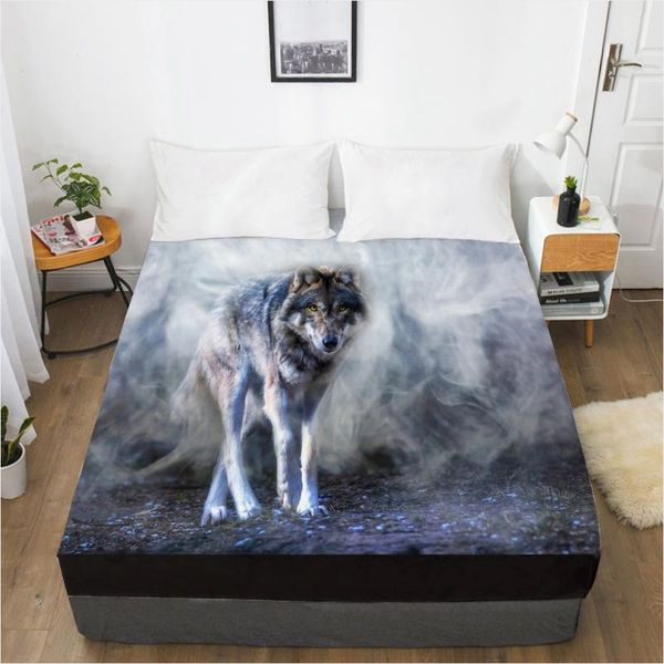 

sheets & sets 3d hd digital printing custom bed sheet with elastic,fitted twin king,animal smoke wolf bedding mattress cover 160x200cm