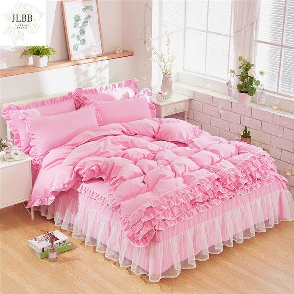 

bedding sets luxury set princess bow ruffle duvet cover wedding pink girl baby bed skirt quilt twin bedclothes