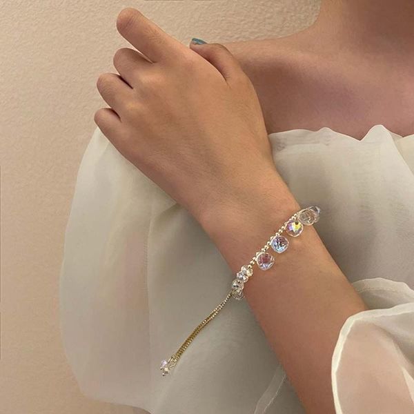 

link, chain korean crystal beaded bracelets for girls women of sweet lovely temperament bangles charms hand jewelry gifts party daily, Black