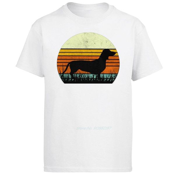 

men's t-shirts unique mens dachshund tshirt short sleeve cotton t-shirt leisure 70s vintage retro sunset dog tee men clothing, White;black