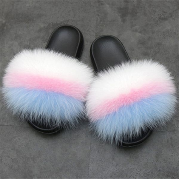 

mixed luxury 100% real fur slippers fashion brand fur slippers for women, Black