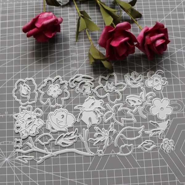 

painting supplies flower rose branches leaves set cutting dies card stencils for diy scrapbooking po decorative paper cards