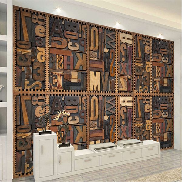 3D wallpaper intaglio in legno inglesi alfabeto wall murale decorazione della casa sfondi 3d sfondi