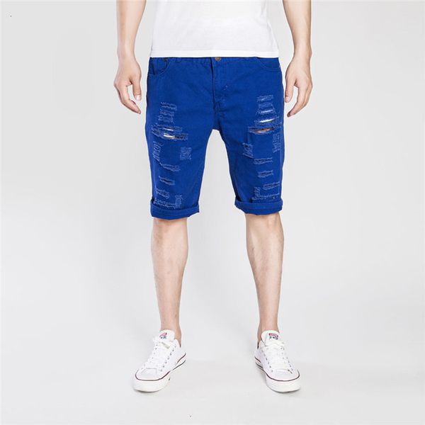 

men's jeans e-baihui summer mid-waist denim shorts, european and american broken holes old washed casual pants idga, Blue