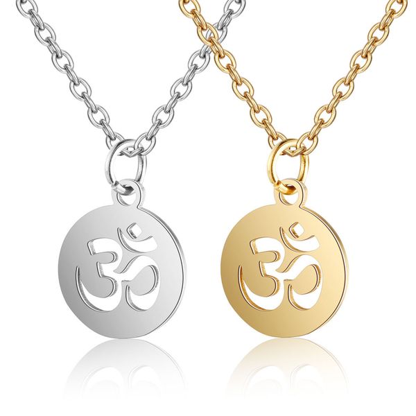 

30pcs om letter yoga symbol chain necklace set femme aum hinduism stainless steel charm pendant women sister ladies couple collar choker fas, Silver