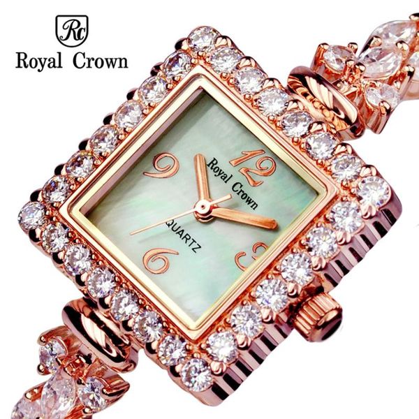 

wristwatches royal crown lady women's watch japan quartz jewelry hours fine fashion setting crystal bracelet luxury rhinestones girl gi, Slivery;brown