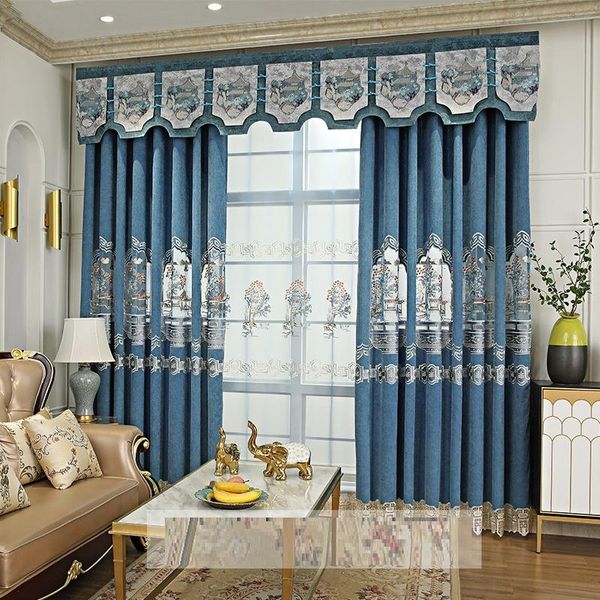 

curtain & drapes chinese embroidered chenille cloth window screen impression of west lake blue