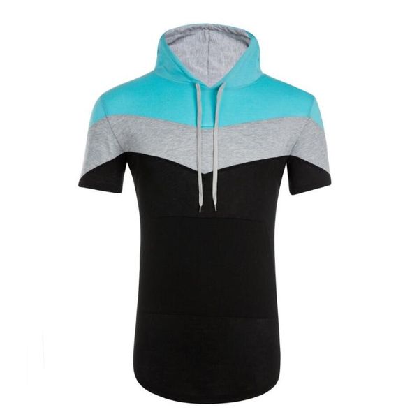 

brand clothing three-color stitching men's t-shirt luxury fitness casual sports hooded t-shirts, White;black