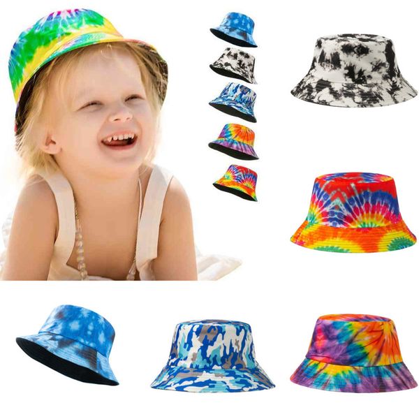 30 pçs / dhl tie tintura designers chapéu crianças crian balde boné pescador tampas de bola meninos meninas arco-íris gradiente snapback praia esportes sol viseira ao ar livre biking g36kdin