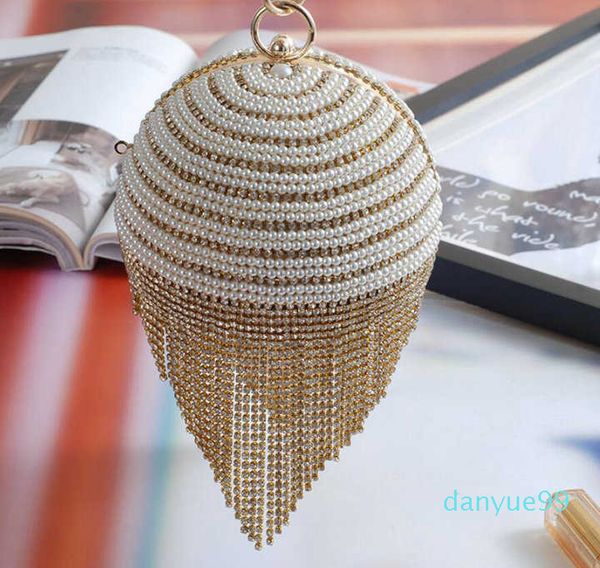 

rdywbu diamond tassel pearl beaded clutch bags women handbag luxury full pearl wedding party bags crossbody purse