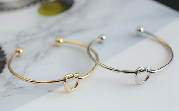 

link, chain simple metal love knotted bracelet girls diy rose gold open hand jewelry, Black