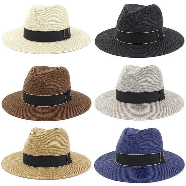 

straw sun hats women mens cap beach holiday fashion sunhat cowboy classic chapeau visor wide brim, Blue;gray