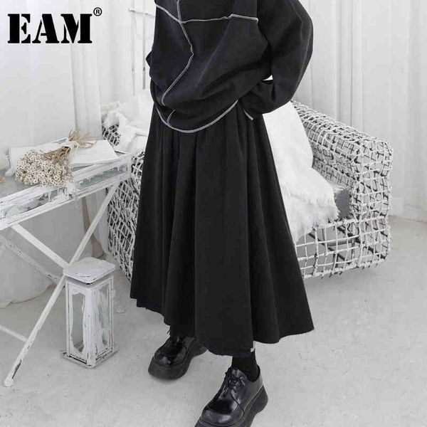 

[eam] high elastic waist black double layers burr long half-body skirt women fashion spring autumn 1dd7036 21512