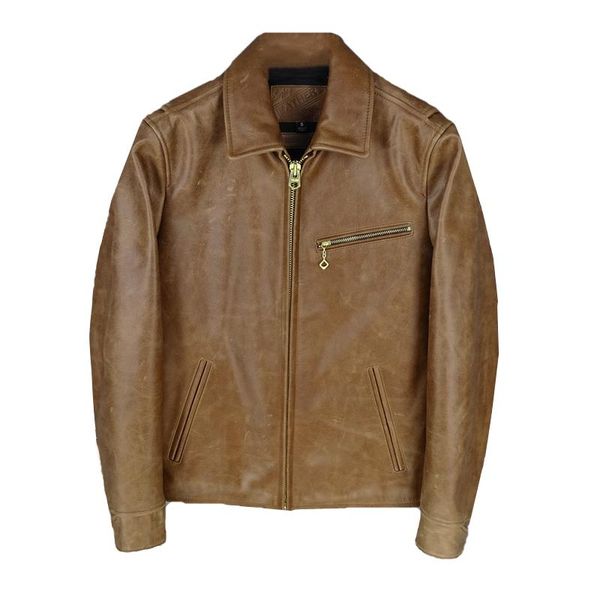 

men's leather & faux 2021 vintage brown men 1930s biker's jacket plus size xxxxl genuine cowhide american style autumn slim fit co, Black