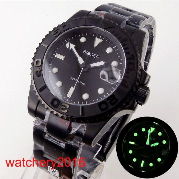 

wristwatches 40mm bliger black dial luminous index pvd case sapphire glass japan nh35a miyota 8215 mingzhu2813 automatic men's watch, Slivery;brown