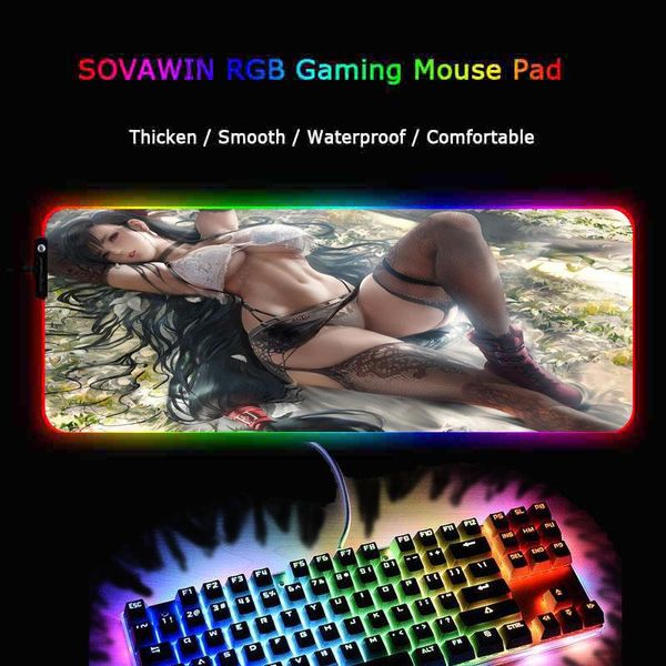 

mouse pads & wrist rests anime girl rgb gaming pad large xxl big gamer desk mat led mause backlit keyboard mice