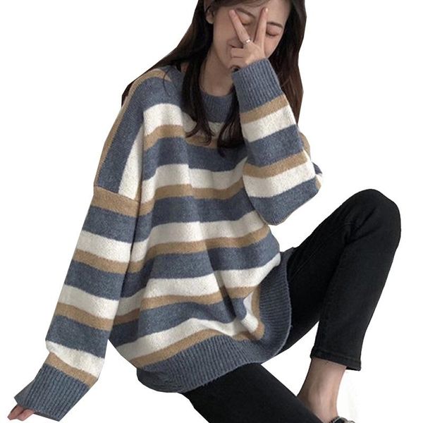

autumn winter women sweaters striped fashion knitted sweater casual loose female pullover long sleeve women's, White;black