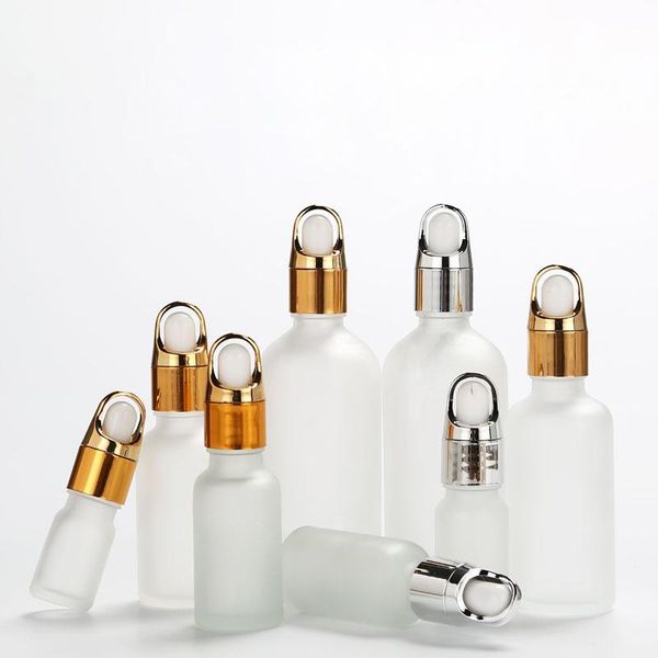 

storage bottles & jars 15pcs 5/30/50/100ml white frosted glass dropper bottle silver gold cap empty cosmetic packaging essential oil
