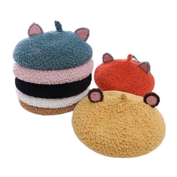 

caps & hats doit cute cartoon ears baby berets winter fur kids fashion girl painter hat autumn boys girls beret, Yellow