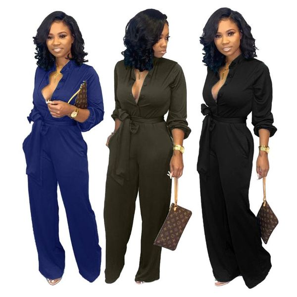 Jumpsuits das Mulheres Macacão Mulher Manga Longa Vestuário Geral V-Neck Body para Mulheres 2021 Estilo Europeu OL Jumpsuit