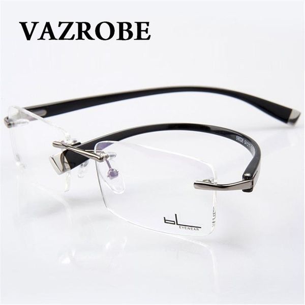 

fashion sunglasses frames vazrobe rimless eyeglasses men frameless glasses for man myopia diopter prescription spectacles man's eyewear, Black