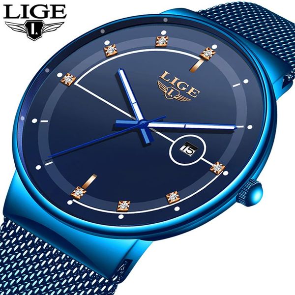 

wristwatches 2021 blue quartz clock lige mens watches watch for men simple all steel waterproof wrist reloj hombre, Slivery;brown